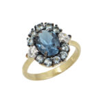 Δαχτυλίδι ροζέτα vintage με μπλε πέτρα ζιργκόν σε κίτρινο χρυσό Κ14