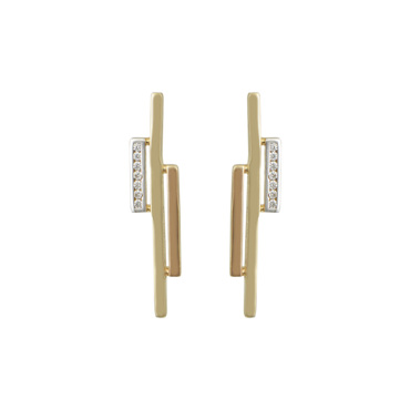 Σκουλαρίκια κρεμαστά μπάρες με λευκά ζιργκόν σε κίτρινο χρυσό Κ14