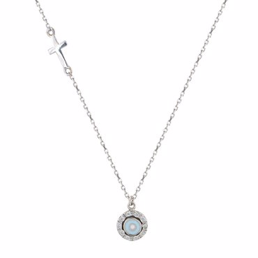 Κολιέ μάτι με σταυρό σε λευκο χρυσό Κ14