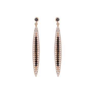 Σκουλαρίκια κρεμαστά με μαύρες και λευκές πέτρες ζιργκόν σε ροζ χρυσό Κ14