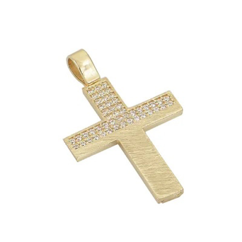 Σταυρός σε κίτρινο χρυσό Κ14 με ζιργκόν