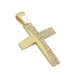 Σταυρός σε κίτρινο χρυσό Κ14 όυστρέ με λευκά ζιργκόν
