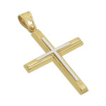 Σταυρός δίχρωμος σε χρυσό Κ14 με ζιργκόν και πίσω ματ επιφάνεια