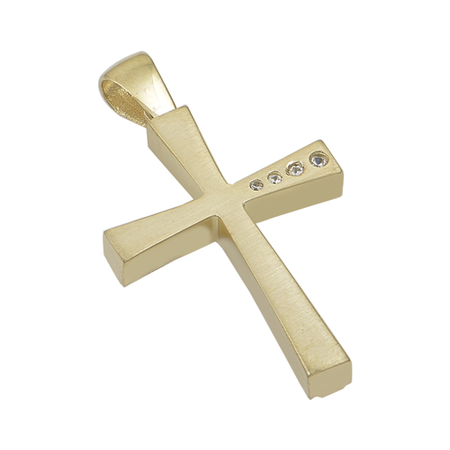 Σταυρός με λευκά ζιργκόν σε κίτρινο χρυσό Κ14
