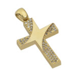 Σταυρός κίτρινος χρυσός σε Κ14 με λευκά ζιργκόν