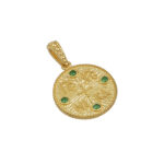 Κωνσταντινάτο στρογγυλό διπλής όψης με πράσινα ζιργκόν σε κίτρινο χρυσό Κ14