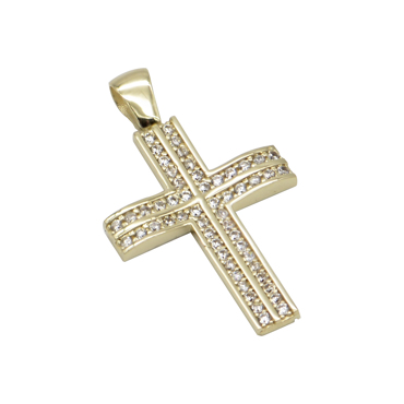 Σταυρός σε κίτρινο χρυσό με ζιργκόν Κ14