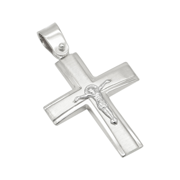 Σταυρός σε λευκό χρυσό Κ14 με εσταυρωμένο πομπέ