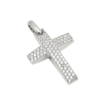 Σταυρός σε λευκό χρυσό Κ14 σδιπλής όψης με ζιργκόν