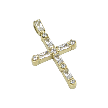 Σταυρός σε κίτρινο χρυσό Κ14 με λευκές παγέτες