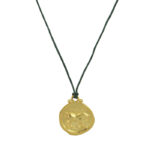 Κολιέ ασημένιο επίχρυσό διπλής όψης με πράσινο κορδόνι