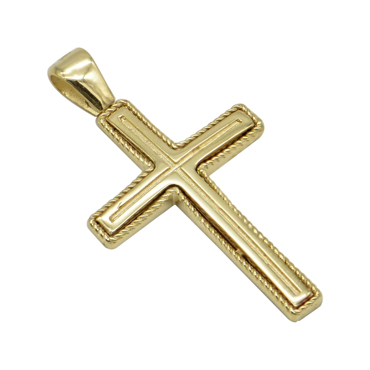 Σταυρός σκέτος με περίγραμμα στριφτό σε κίτρινο χρυσό Κ14