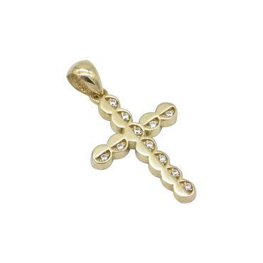 Σταυρός λουστρέ με ζιργκόν πέτρες σε κίτρινο χρυσό Κ14