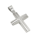 Σταυρός διπλής όψης σε λευκό χρυσο Κ14 με σχέδιο