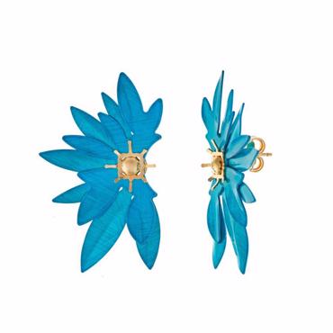 Σκουλαρίκια ασημένια λουλούδι σε χρώμα σιέλ