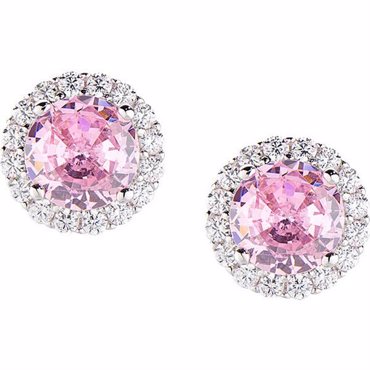 Σκουλαρίκια ροζέτα με ροζ κεντρο και περιμετρικά λευκές πέτρες απο ασήμι