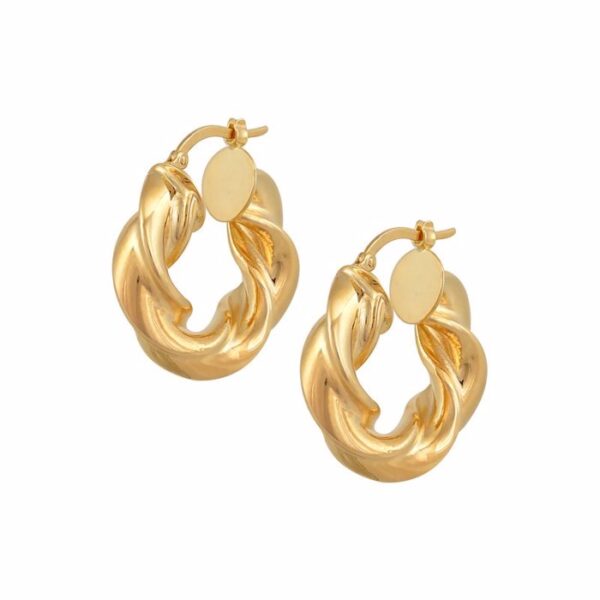 Σκουλαρίκια κρίκοι με τεχνοτροπία σε κίτρινο χρυσό Κ14