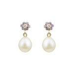 Σκουλαρίκια με μαργαριτάρι με ζιργκόν σε κίτρινο χρυσό Κ14