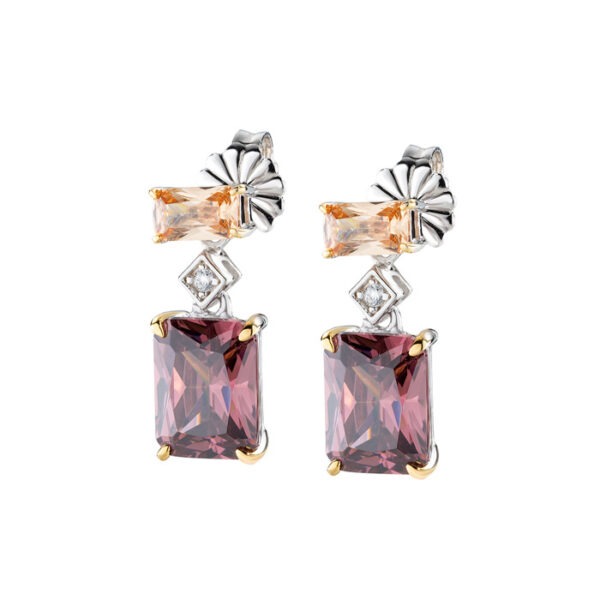 Σκουλαρίκια από ασήμι κρεμστό μπορντό τετράγωνο