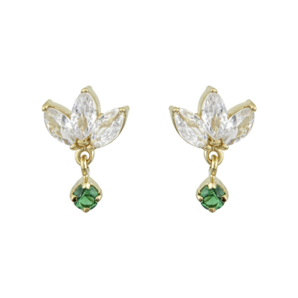 Σκουλαρίκια λωτός με ζιργκόν σε κίτρινο χρυσό Κ14