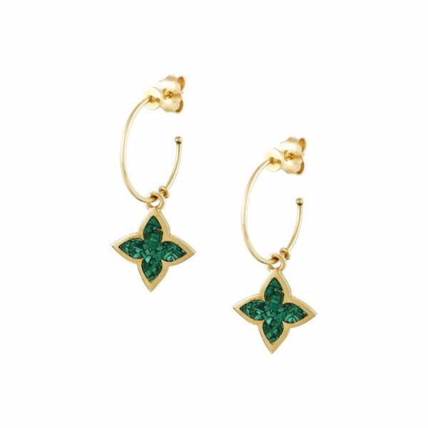 Σκουλαρίκια κρίκοι με σταυρό και μωσαικό αχάτη σε κίτρινο χρυσό Κ14