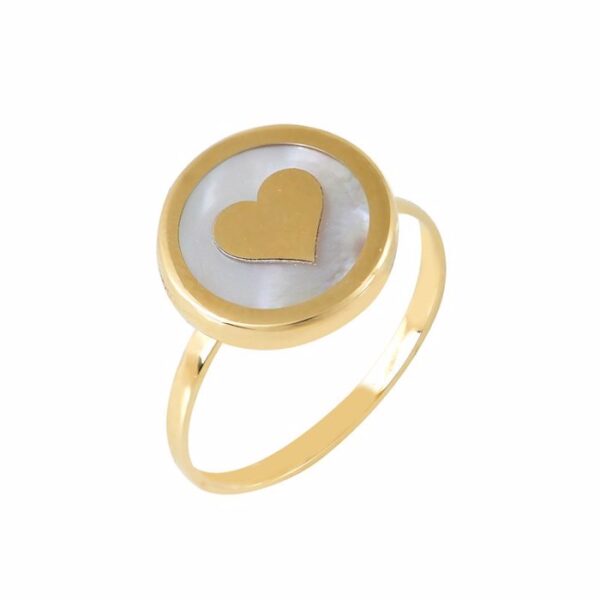 Δαχτυλίδι σε κίτρινο χρυσό Κ14 με καρδιά και mother of pearl