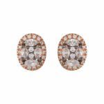 Σκουλαρίκια με οβάλ ροζέτα και λευκά ζιργκόν σε κίτρινο χρυσό Κ14