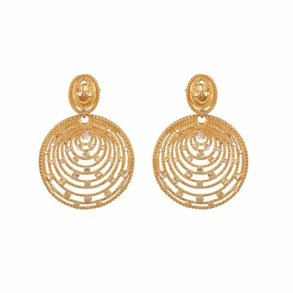 Σκουλαρίκια κρεμαστά με κύκλους και ζιργκόν σε κίτρινο χρυσό Κ14