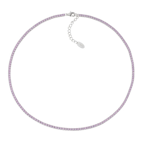 Κολιέ ασημένιο ριβιέρα με ροζ πέτρες