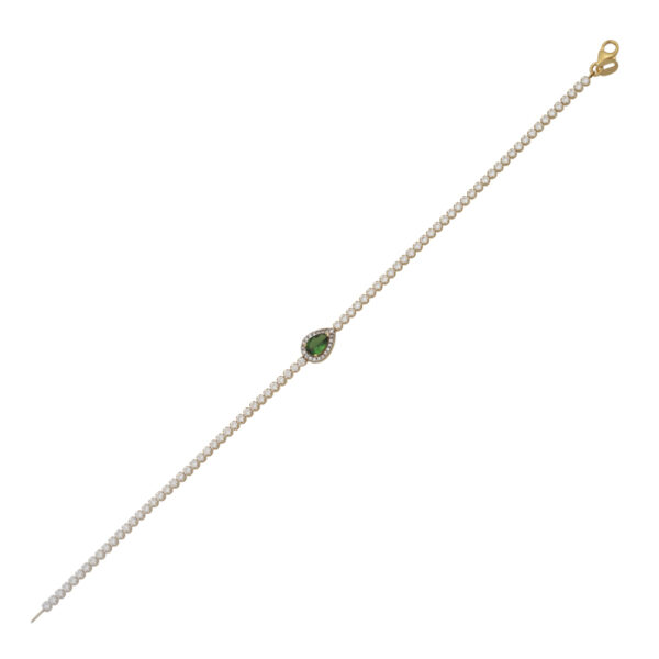 Βραχιόλι κίτρινο χρυσό Κ14 με πράσινο κέντρο και ζιργκόν