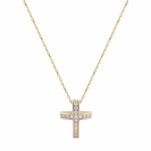 Κολιέ σταυρός με ζιργκόν σε κίτρινο χρυσό Κ14