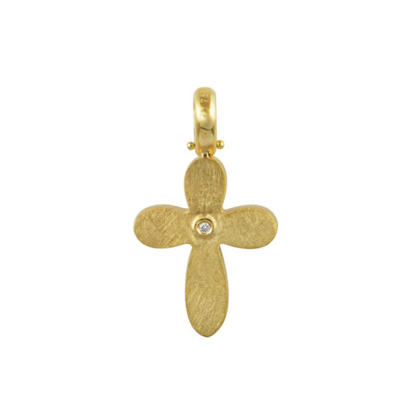 Σταυρός χειροποίητος σε κίτρινο χρυσό Κ18 με διαμάντι