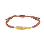 Βραχιόλι στάχυ από επιχρυσωμένο ασήμι 925 με ανοιχτό καφέ κορδόνι