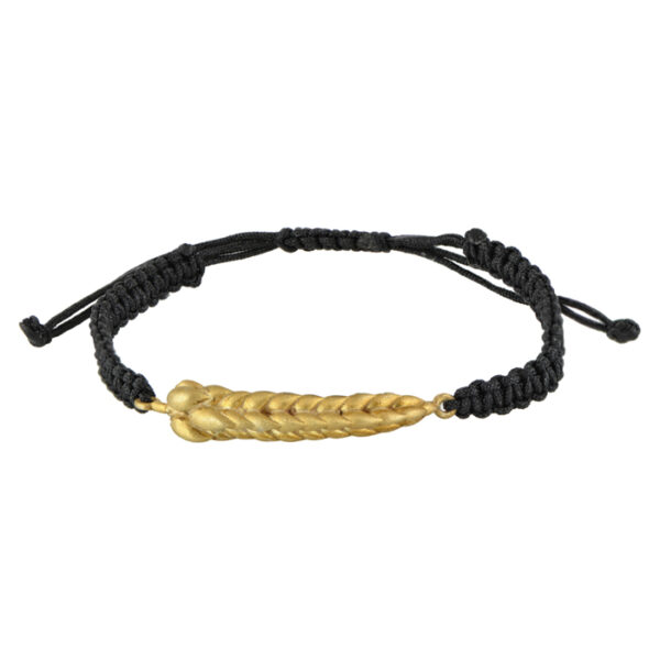 Βραχιόλι στάχυ από επιχρυσωμένο ασήμι 925 με μαύρο κορδόνι
