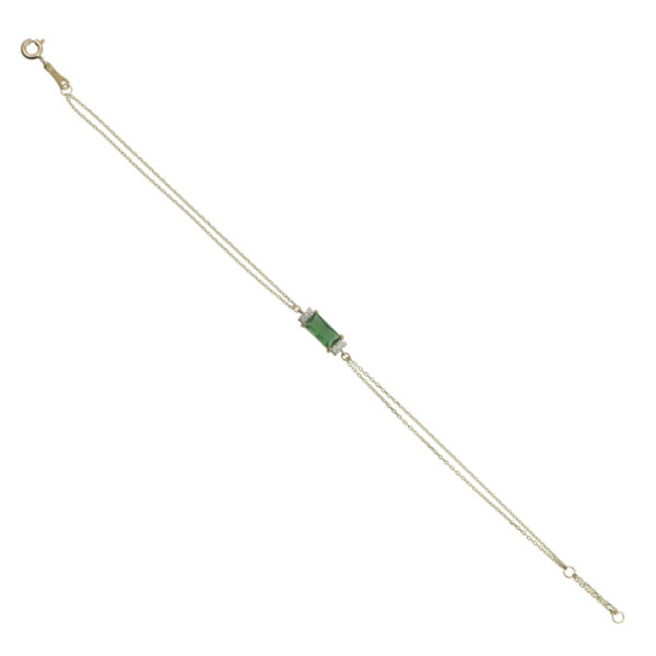 Βραχιόλι με διπλή καδένα κίτρινο χρυσό Κ14 με πράσινο κέντρο και ζιργκόν