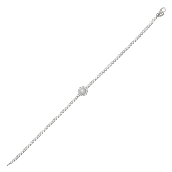 Βραχιόλι λευκόχρυσο Κ14 με μαργαριτάρι στο κέντρο και ζιργκόν