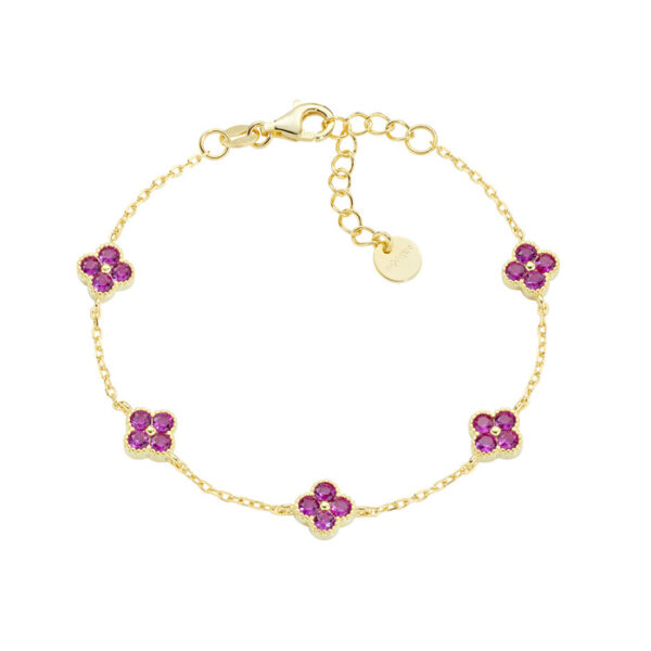 Βραχιόλι απο επιχρυσωμένο ασήμι με μοτιφ σταυρουδάκια με κόκκινες πέτρες