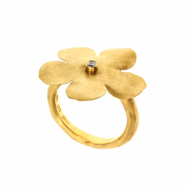 Δαχτυλίδι λουλούδι σε κίτρινο χρυσό Κ18 με διαμάντι