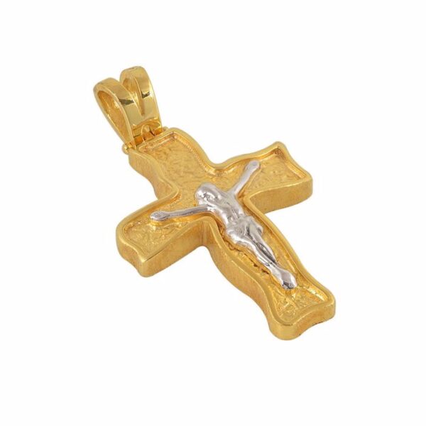 Σταυρός χειροποίητος Κ18 δίχρωμος με τον εσταυρωμένο