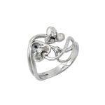 Δαχτυλίδι λουλούδι λουστρέ σε λευκό χρυσό Κ14 με λευκά ζιρκόν