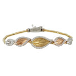 Βραχιόλι λουλούδι τρίχρωμο λευκό ροζ και κίτρινος χρυσός Κ14
