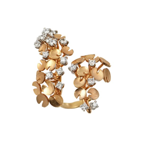 Δαχτυλίδι λουλούδι ροζ χρυσό με λευκά καστόνια με ζιργκόν