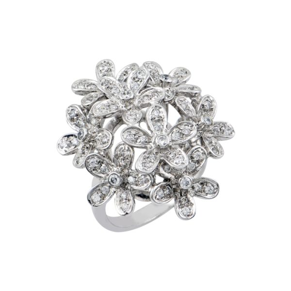 Χειροποίητο δαχτυλίδι λουλούδι λουστρέ λευκό χρυσό Κ14 με ζιρκόν