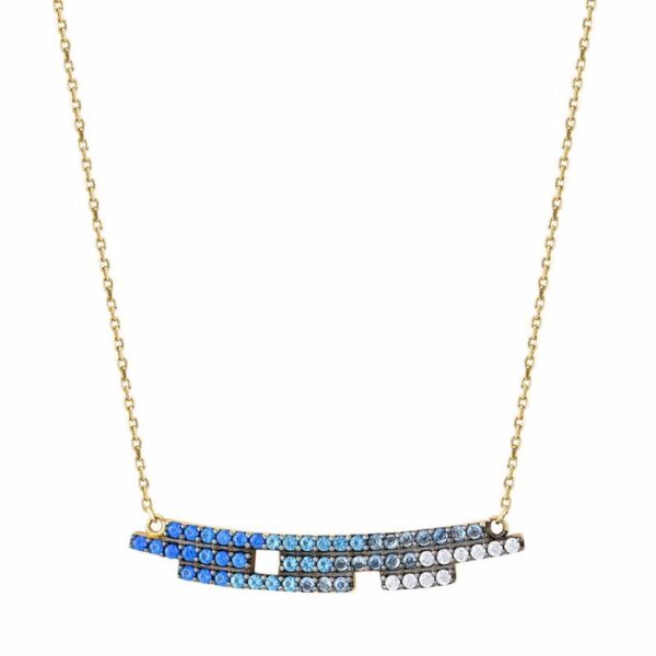 Κολιέ μπάρα με μπλε ζιργκόν σε κίτρινο χρυσό Κ14
