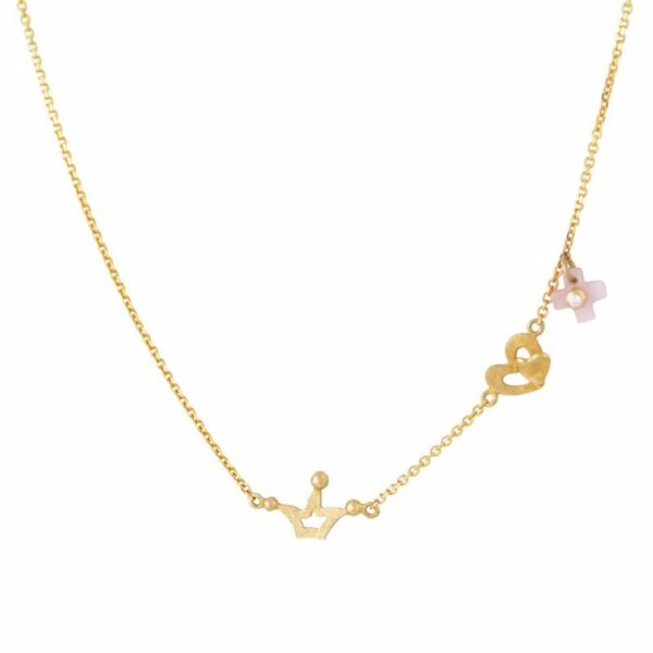 Κολιέ με κορώνα και στοιχεία σε κίτρινο χρυσό Κ14