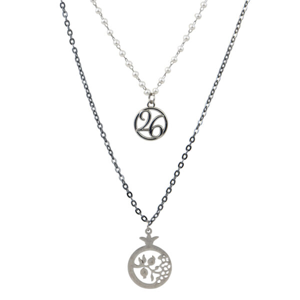 Κολιέ διπλό γούρι λευκό με ρόδι