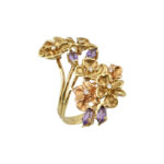 Δαχτυλίδι Χειροποίητο λουλούδια δίχρωμο σε κίτρινο και ρόζ χρυσό Κ18 με διαμάντια και αμεθυστους