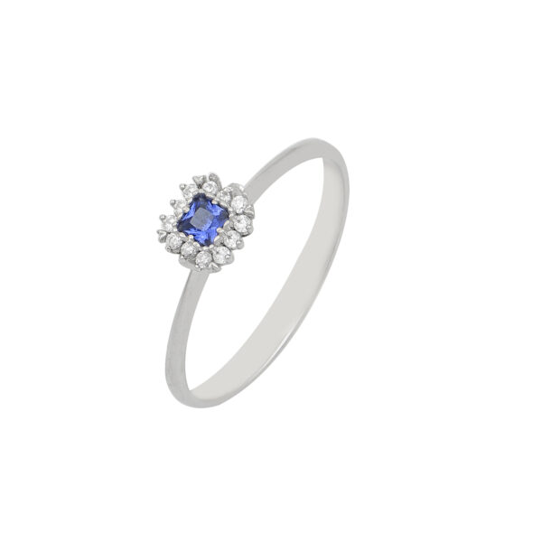 Δαχτυλίδι με μπλε πέτρα ζιργκόν σε λευκό χρυσό Κ14