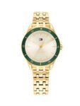 Γυναικείο ρολόι TOMMY HILFIGER κίτρινο επίχρυσο με πράσινο στεφάνι