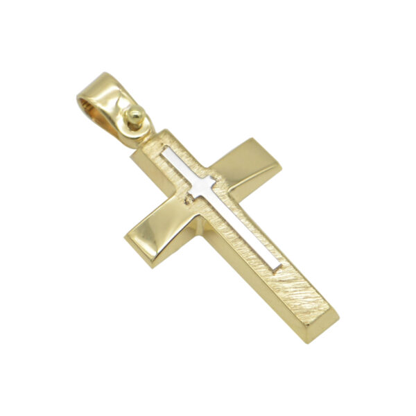 Σταυρός σε κίτρινο χρυσό Κ14 με δεύτερο σταυρό στο κέντρο σε λευκό χρυσο Κ14